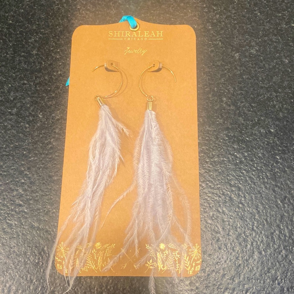 Shiraleah Vivi Ostrich Feather Statement Boho Earrings NWT